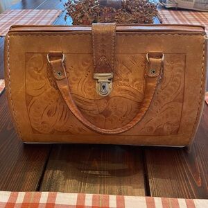 Vintage Hand Tooled Leather Doctor Bag/Satchel-MR Canoa Industria Argentina